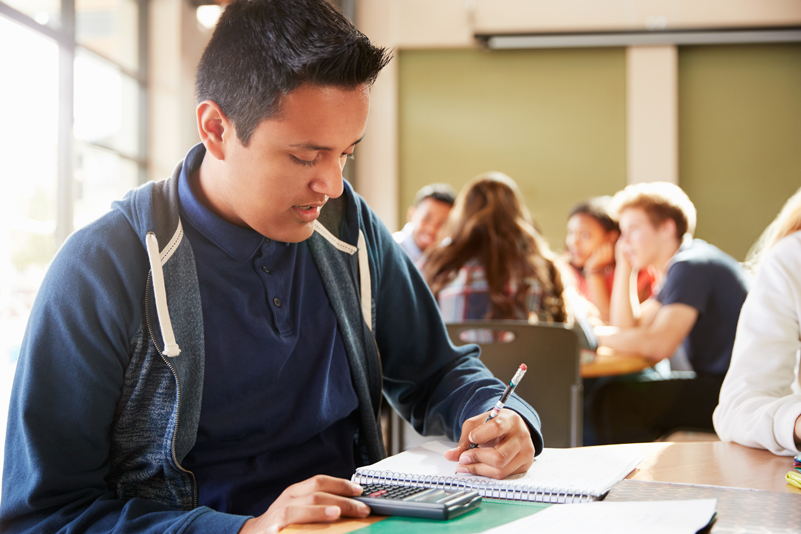 High school student learning how to budget