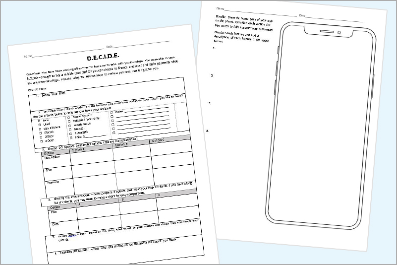 Making Decisions middle school financial literacy