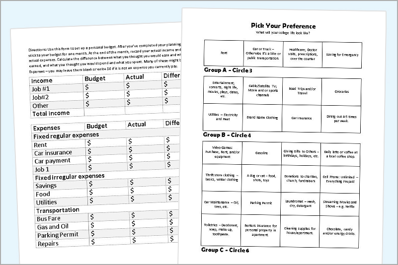 Budgeting middle school lesson plans