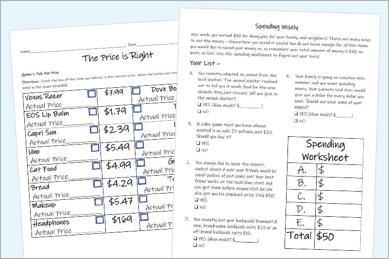 Elementary school financial education lesson about spending wisely