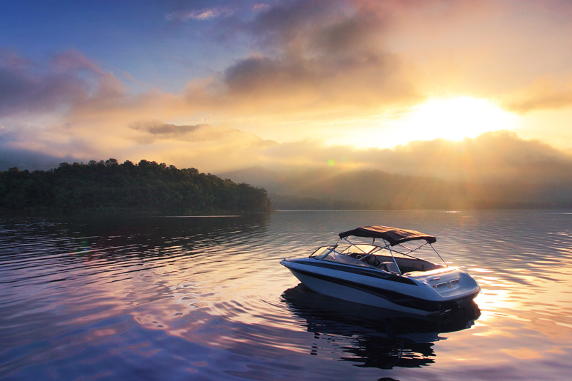 On the lake in a new boat