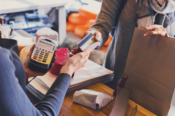 Customer paying for groceries