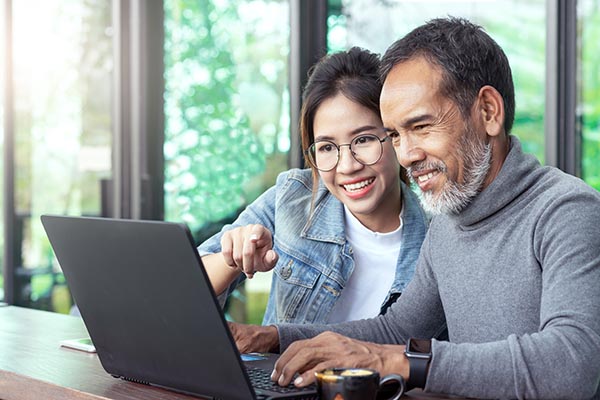 People using computer for online banking